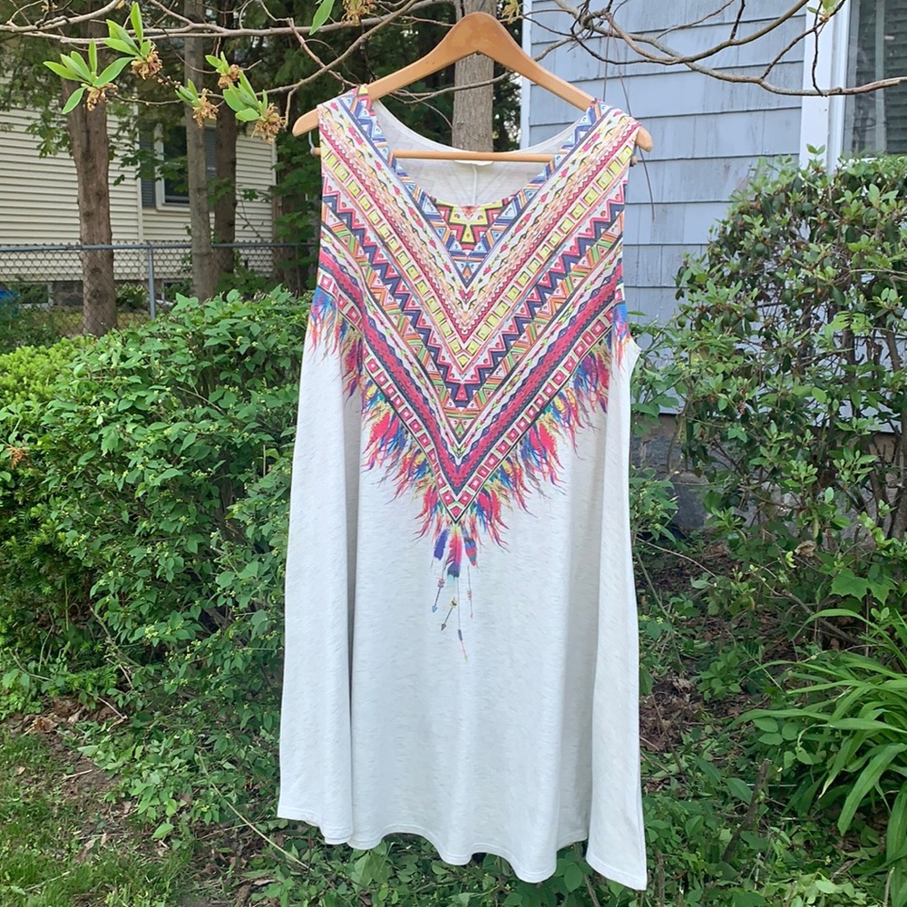 Phil Love brand Sleeveless Dress Ladies size XL- Boho Feather print